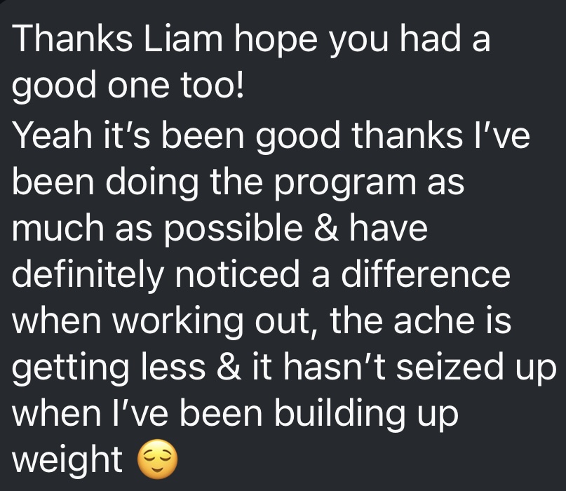 Client testimonial about reducing ache while building up weight